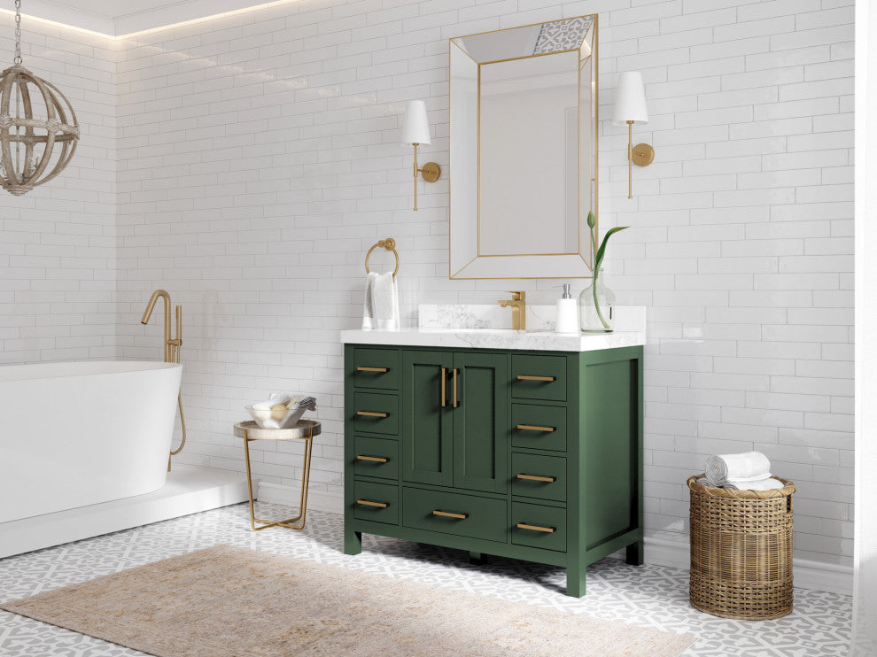 Willow Collections Malibu Vanity, Green, Calacatta Quartz, 42"