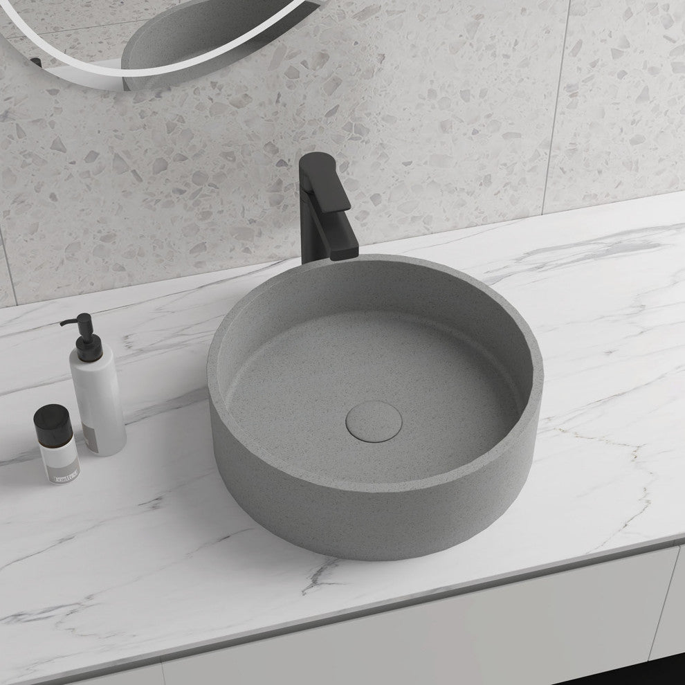 Dark Grey Round Concrete Vessel Bathroom Sink