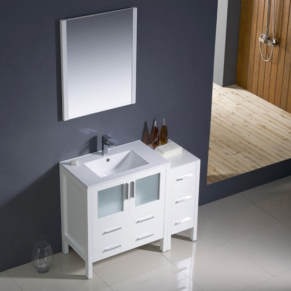 Fresca Torino 42" White Modern Bathroom Vanity, Side Cabinet, Integrated Sink