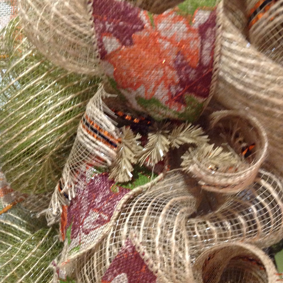 Happy Harvest Autumn Burlap Wreath Handmade Deco Mesh