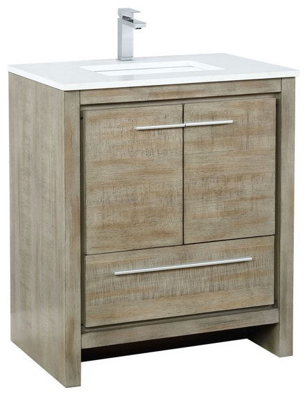 Lafarre Contemporary 30" Rustic Acacia Bathroom Vanity, Monte Chrome Faucet