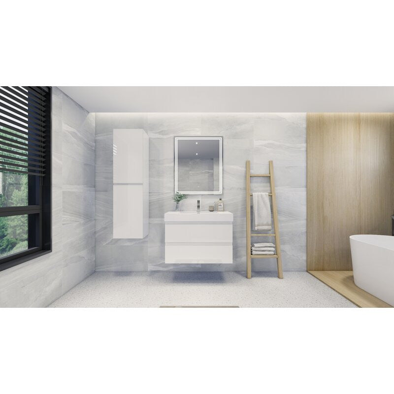 36" Wall Mount Vanity with Reinforced Acrylic Sink, High Gloss White