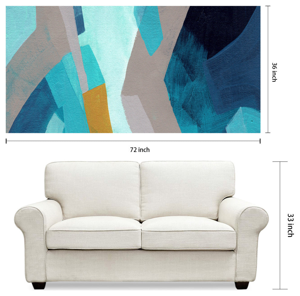 "Puzzle Blues C" Frameless Free Floating Panel Graphic Wall Art, 72"x36"