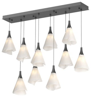 Mobius 10-Light Rectangular Pendant, Black, Spun Frost Shade, Standard Height