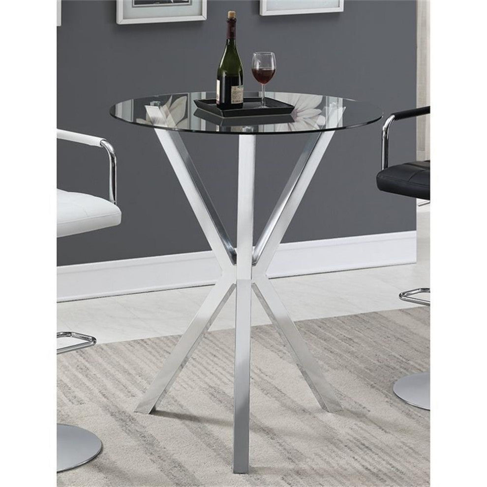 Coaster Contemporary Glass Top Pub Table with Robust Angular Legs in Clear