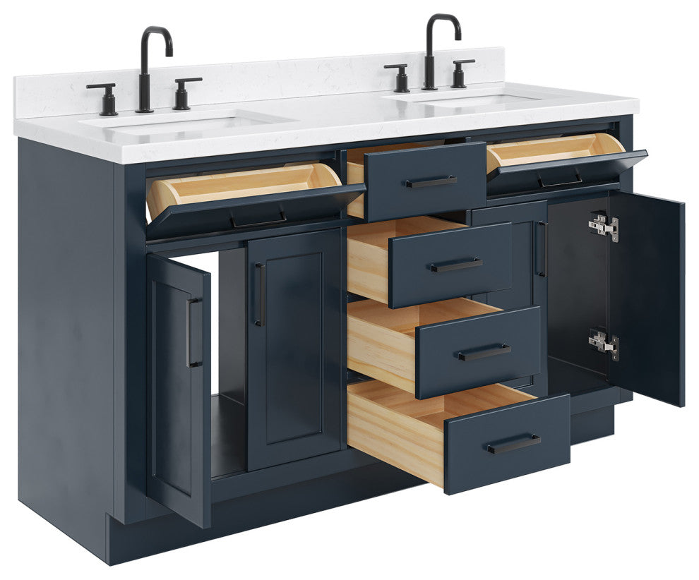 Ariel Hepburn 60" Double Rectangle Sinks Vanity, Carrara Quartz