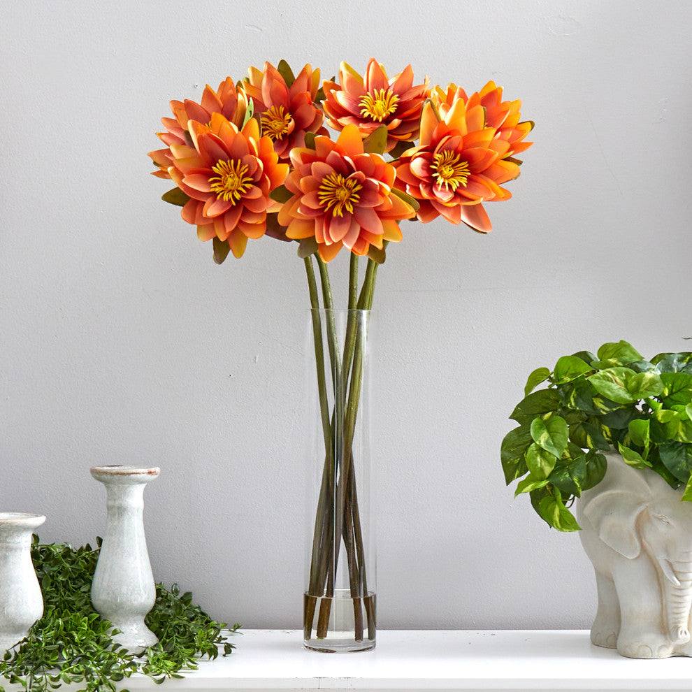Nearly Natural 30" Lotus Artificial Arrangement, Cylinder Vase