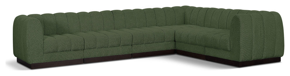 Quinn Chenille Upholstered 6-Piece L-Shaped Modular Sectional, Green