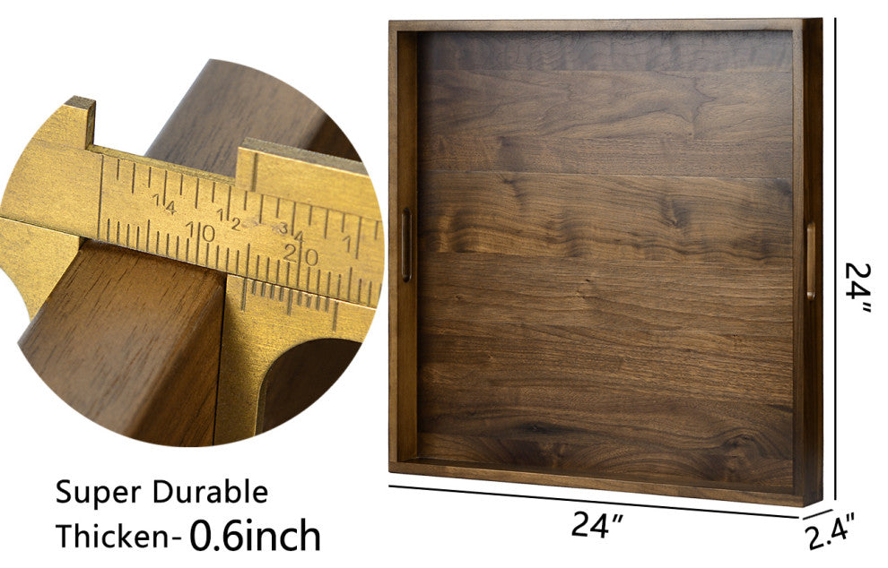 Square Black Walnut Solid Wood Tray Ottoman Tray, 24inch