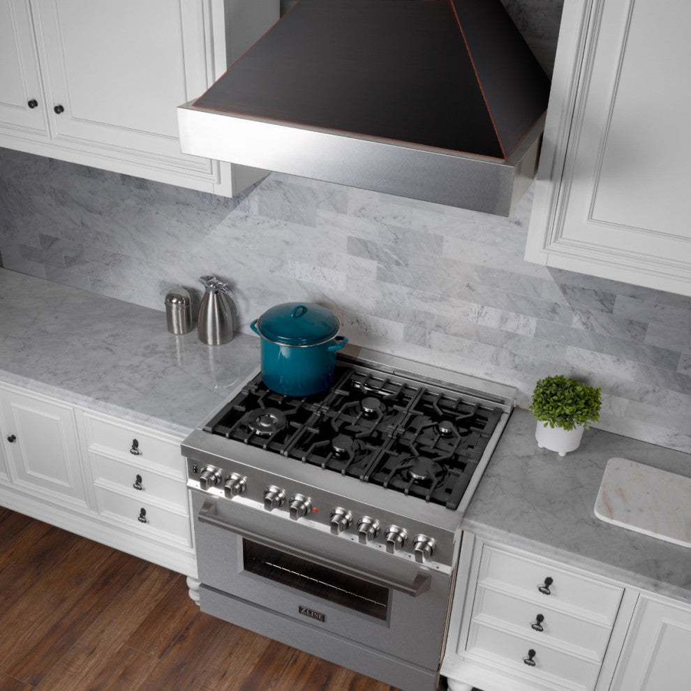 Ducted DuraSnow Stainless Steel Range Hood with Oil Rubbed Bronze Shell