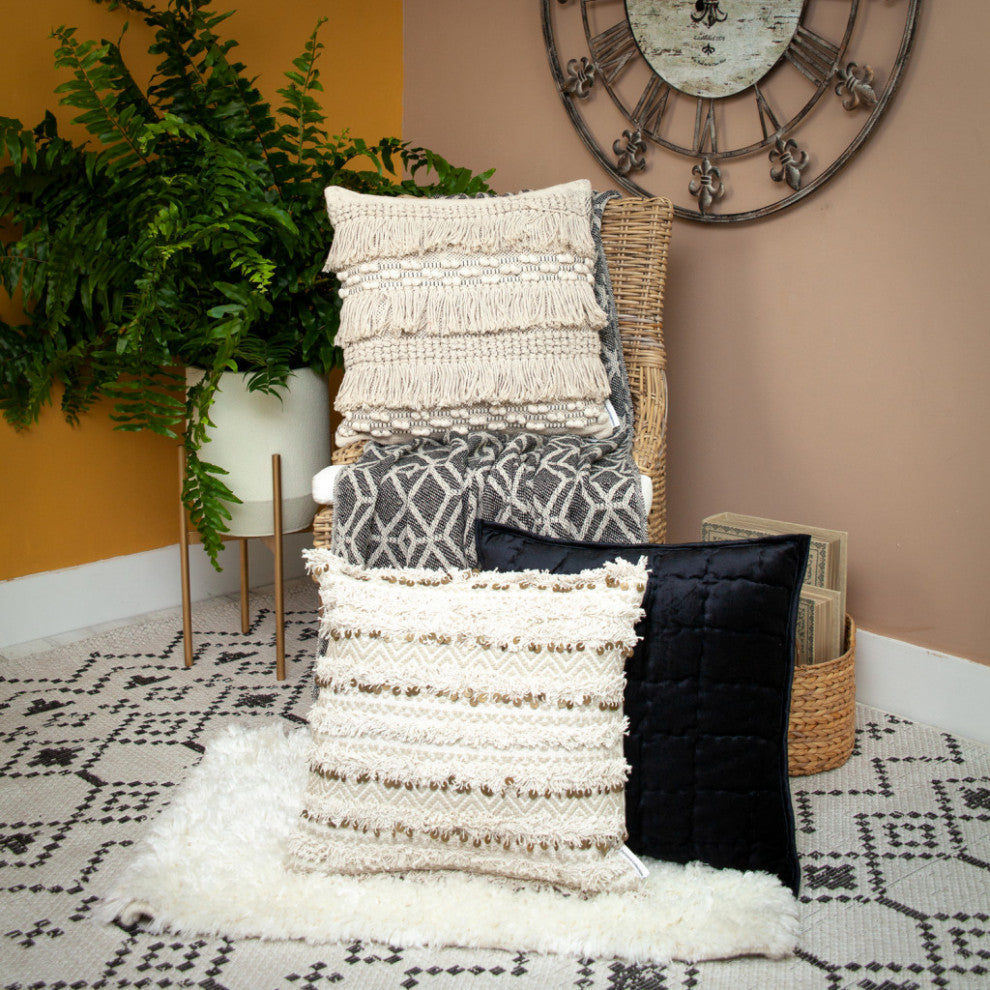 Gray and Beige Handloom Geometric Woven Throw Blanket