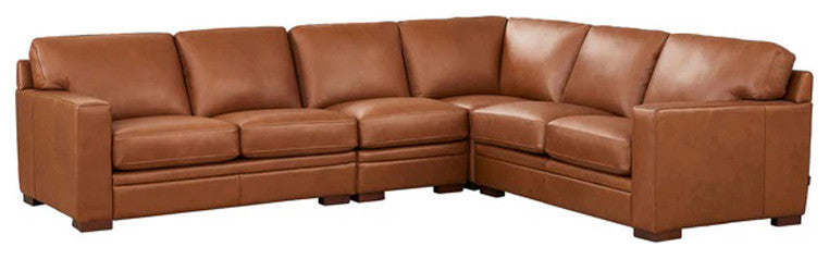Hydeline Dillon 100% Leather Sectional Sofa, Cinnamon Brown, L-Piece