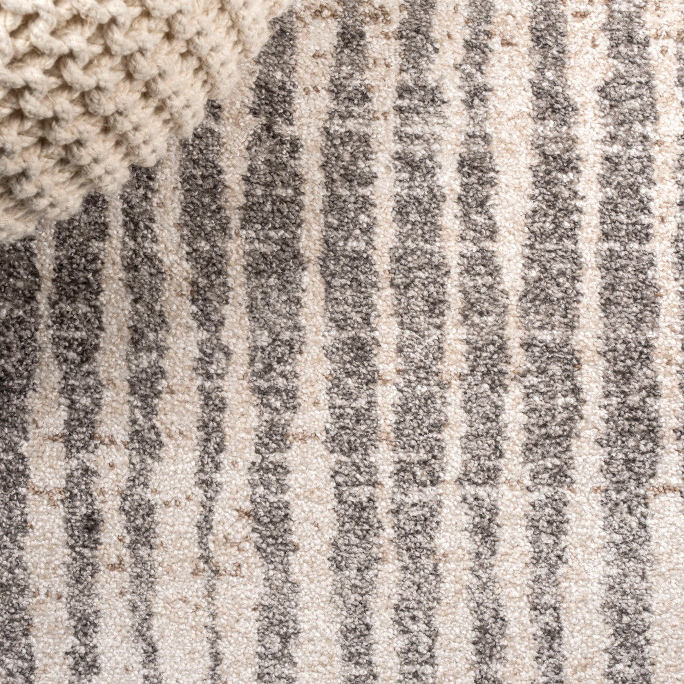 Skoura Modern Bold Stripe Beige/Dark Gray 8 ft. x 10 ft. Area Rug
