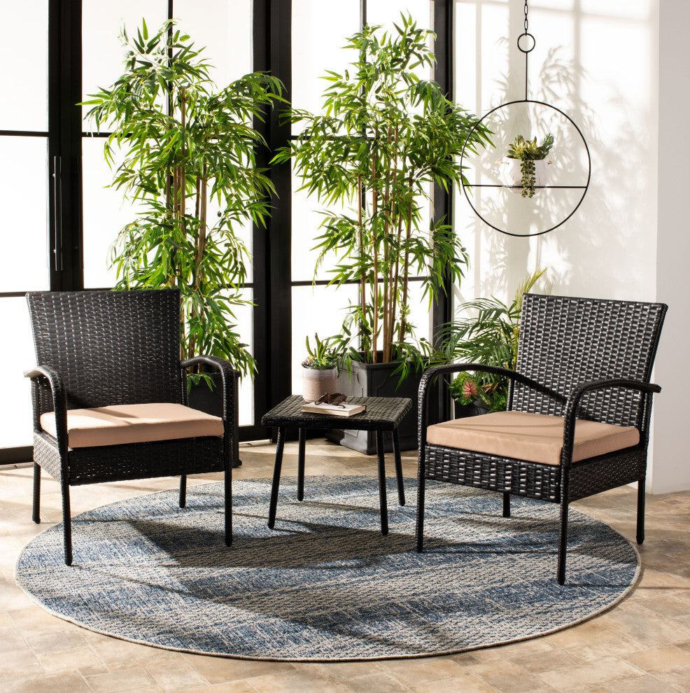 Safavieh Moore 3-Piece Outdoor Lounge Set Black/Beige