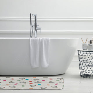 34" x 21" Chickens and Eggs Bathmat, Whisper White