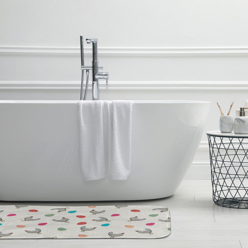 34" x 21" Chickens and Eggs Bathmat, Whisper White