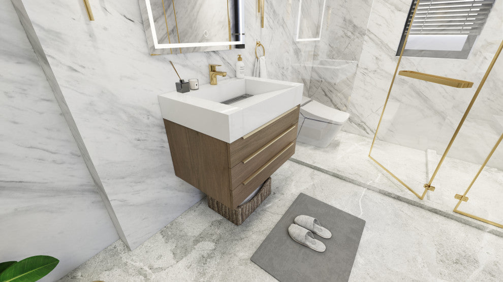 Madison 30" Wall Mounted Vanity With Reinforced Acrylic Sink, Light Oak