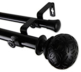 Plaid 1" Double Curtain Rod, Black, Black, 160"-240"