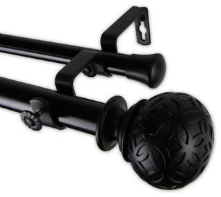 Plaid 1" Double Curtain Rod, Black, Black, 160"-240"