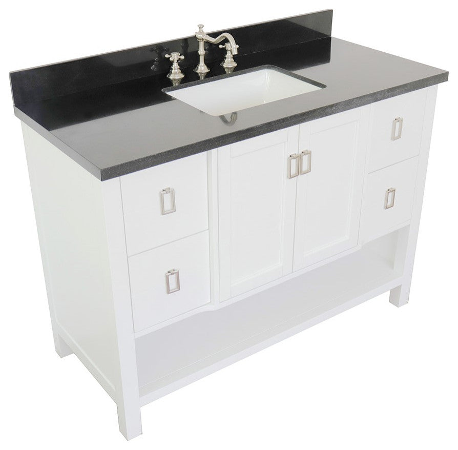 49" Single Vanity, White Finish With Black Galaxy Top