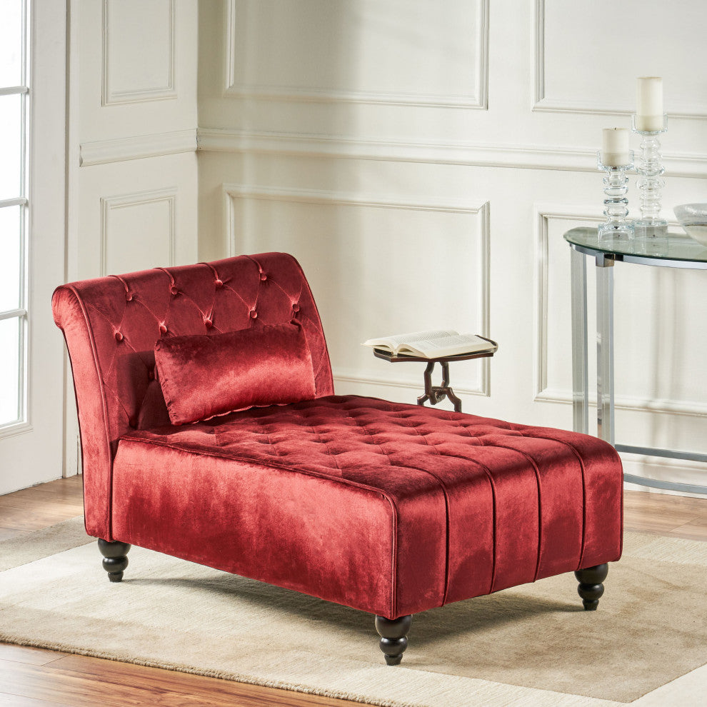 GDF Studio Rafaela Tufted New Velvet Chaise Lounge, Garnet