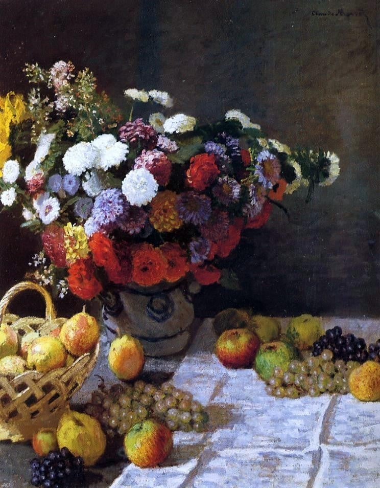Claude Oscar Monet Flowers and Fruit, 21"x28" Wall Decal Print