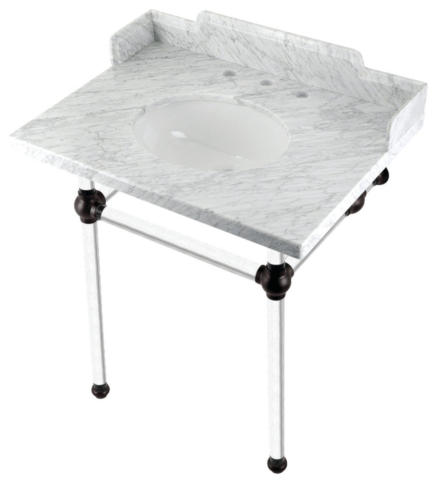 Kingston Brass LMS30MA5 30" Carrara Marble Console Sink, Acrylic Legs