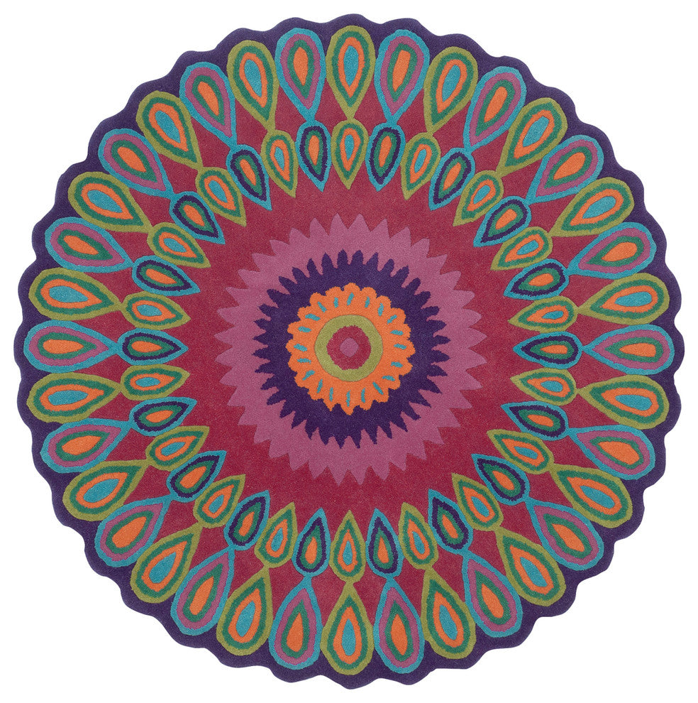 Pink Peacock Indoor Area Rug, 5' Round