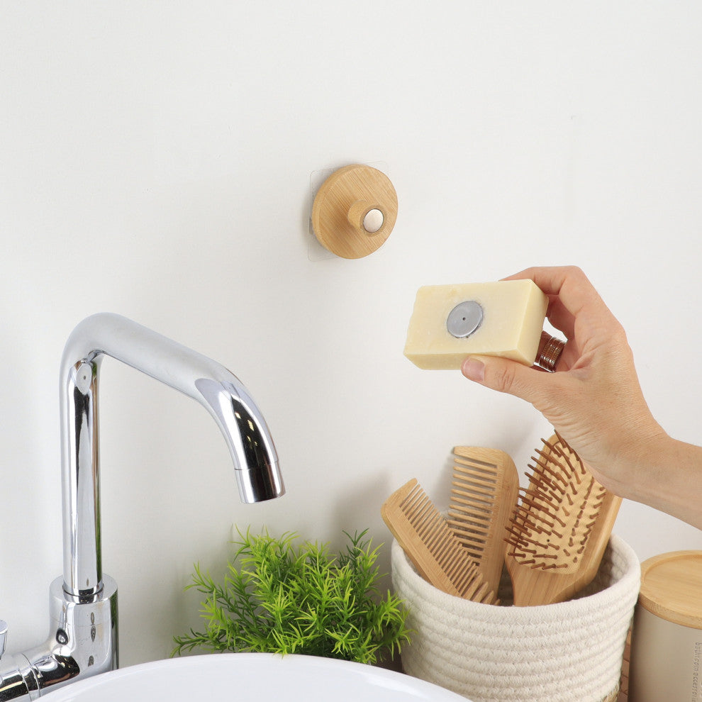 Magnetic Soap Holder Bamboo Wall Mounted Adhesive