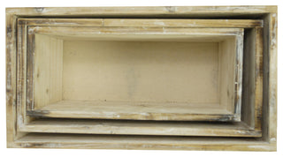 Set Of 3, Wood Rustic Rectangular Boxes Planter, White