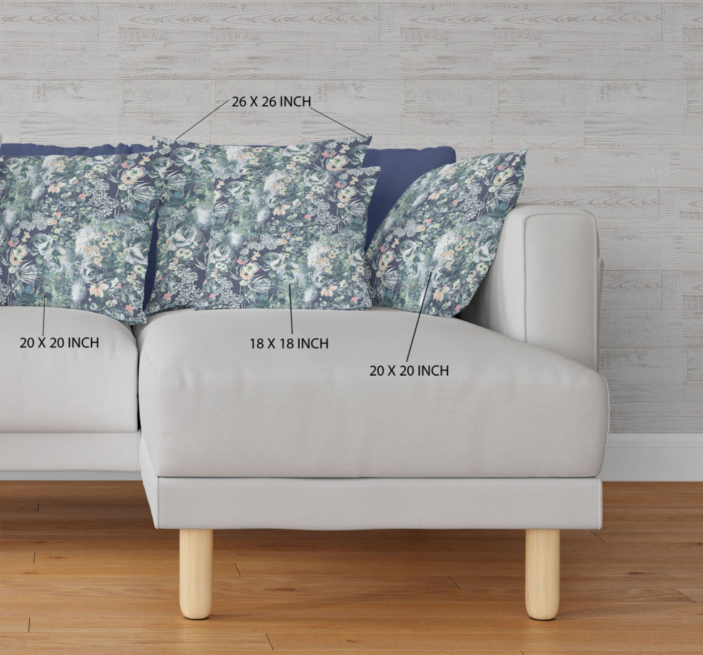 18" Gray Indigo Springtime Indoor Outdoor Throw Pillow
