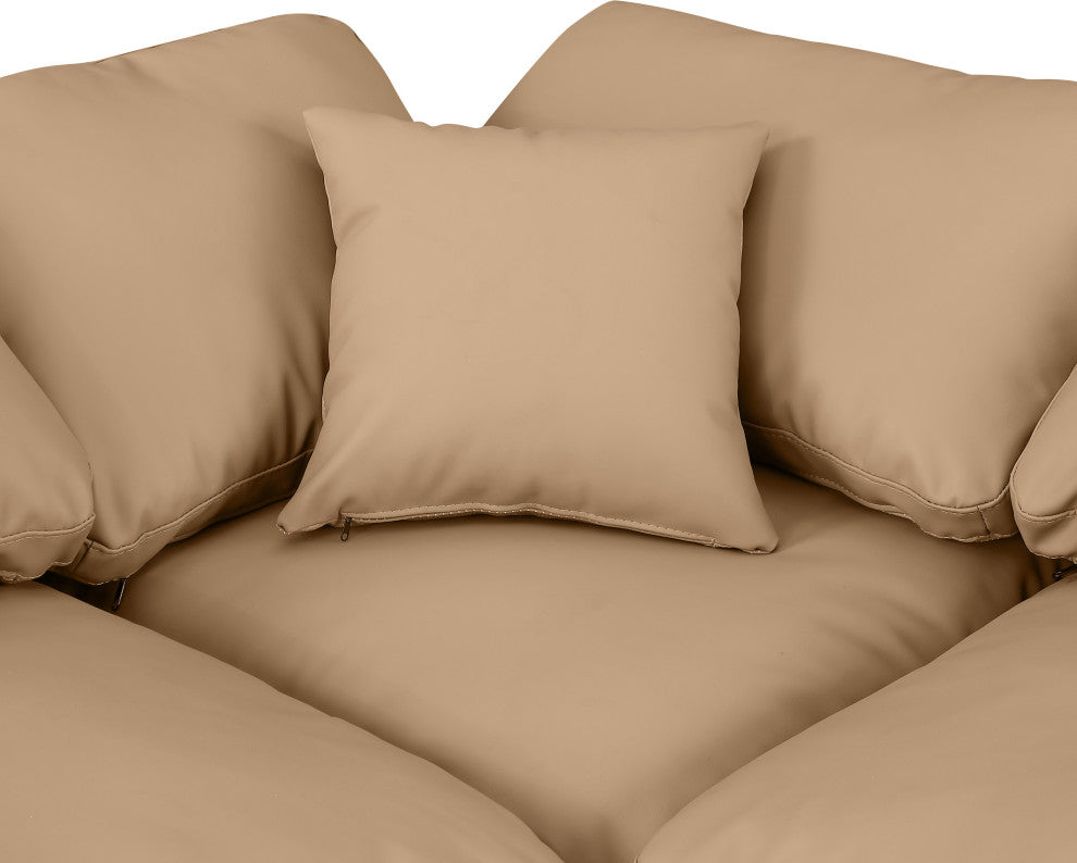 Indulge Upholstered Modular U-Shaped Sectional, Tan, 8-Piece: 4 Armless Chair, 4 Corner Chair, Fiber Stuffed Vegan Leather