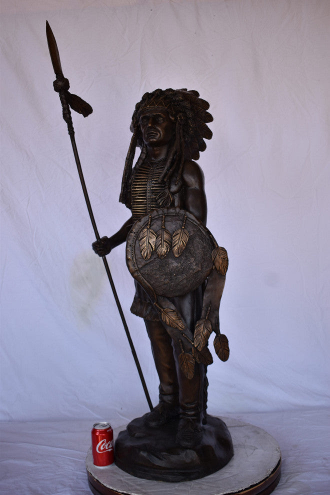 Indian Chief Made of Very Detailed Bronze Statue Size: 24"L x 18"W x 53"H.
