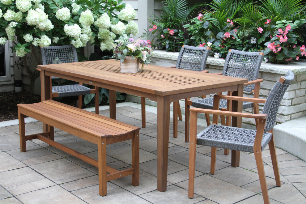 6-Piece Eucalyptus Checkerboard Dining Set With Rope Chairs
