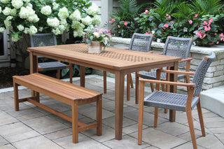 6-Piece Eucalyptus Checkerboard Dining Set With Rope Chairs