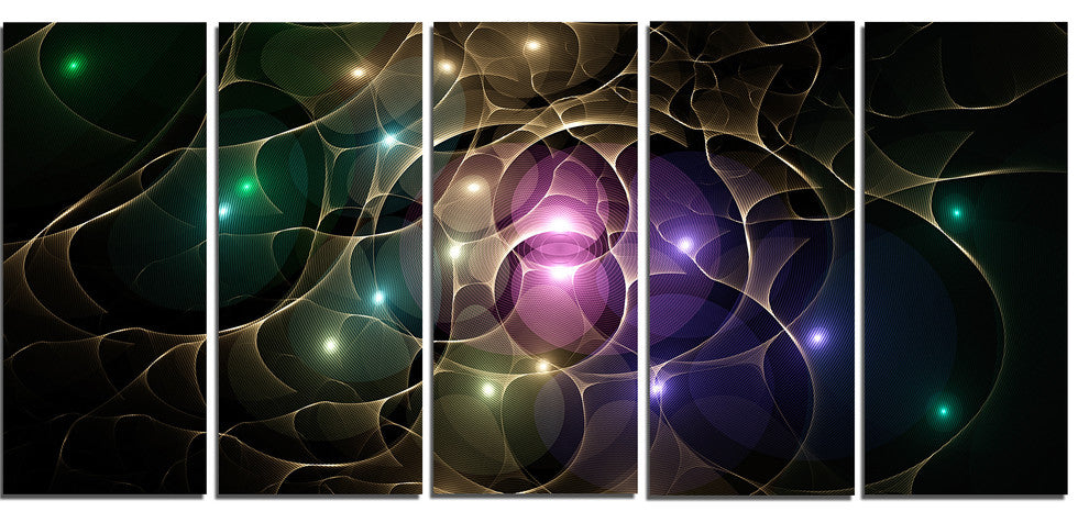 Myriad of Colored Space Circles, Abstract Canvas Art Print, 60"x28", 5 Panels