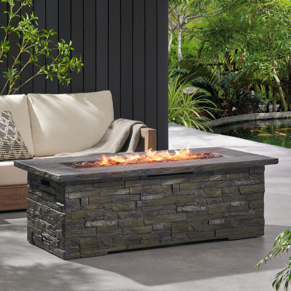 Dunnigan Outdoor 50,000 BTU Lightweight Concrete Fire Pit, No Tank Holder