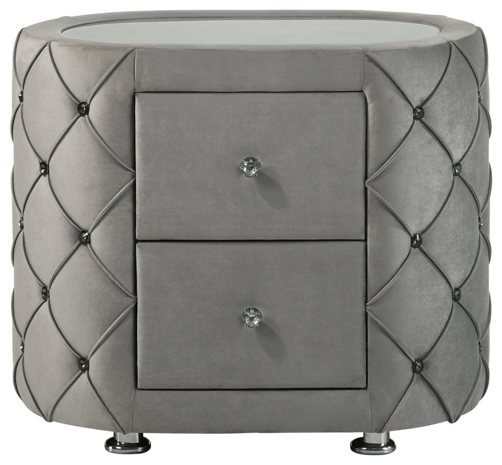 ACME Perine Nightstand, Gray Velvet