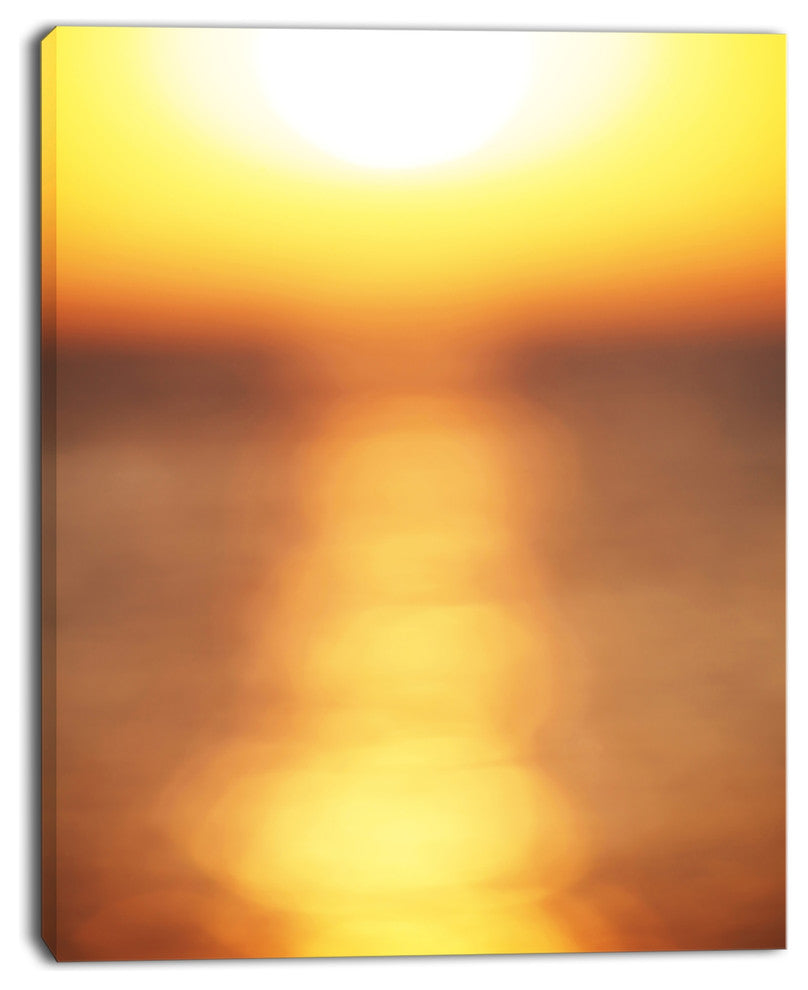 Abstract Yellow Sunset Reflection, Landscape Wall Art on Canvas, 12"x20"