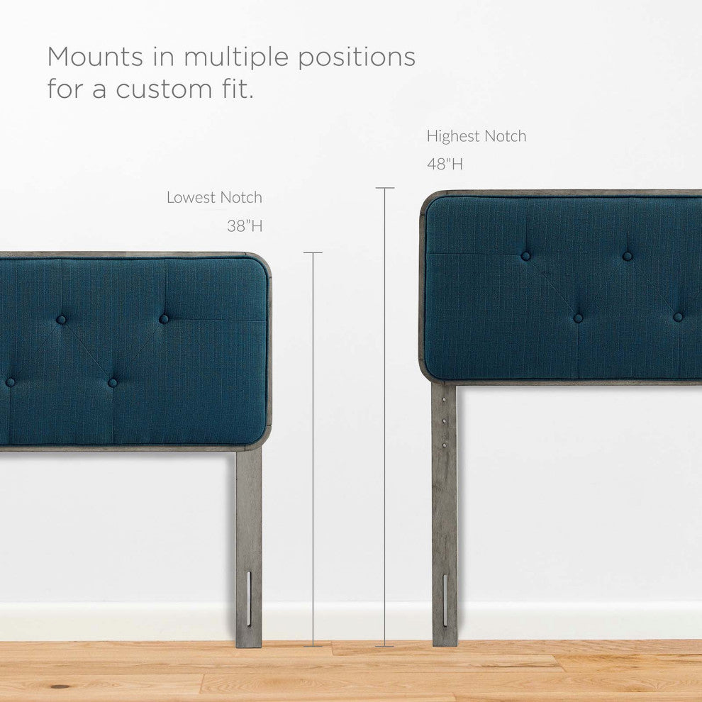 Collins Tufted Queen Fabric and Wood Headboard-Gray Azure