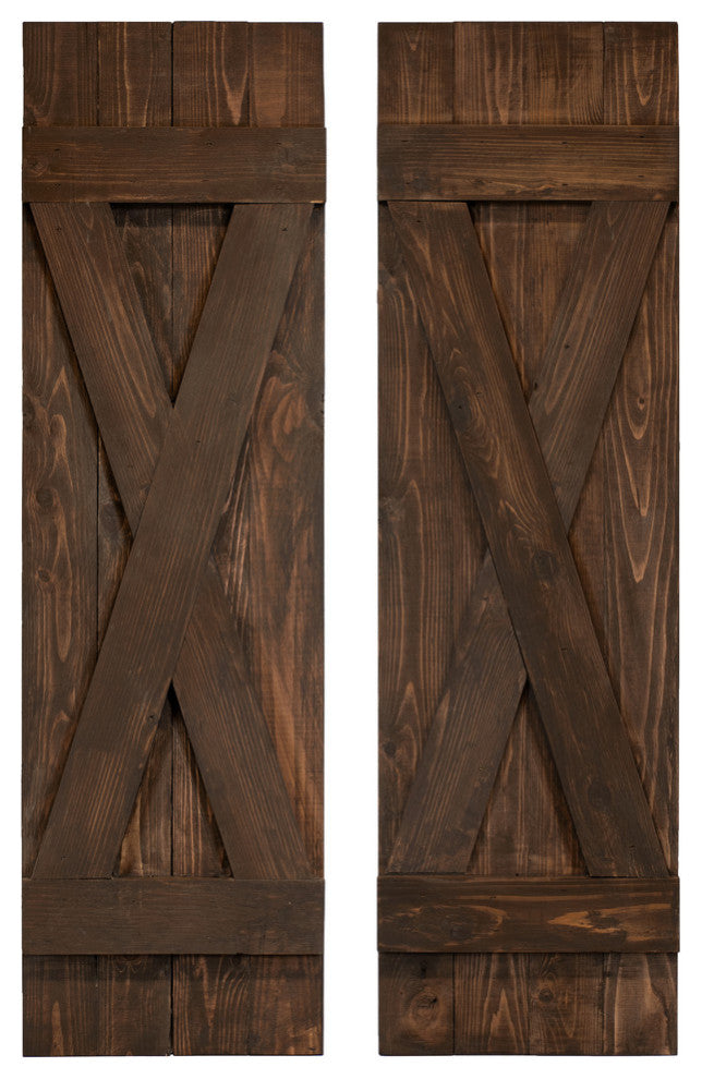 X Board and Batten Exterior Shutters Pair, Coffee Brown, 48"