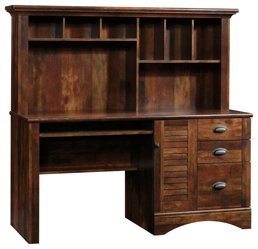 Spacious Desk, Sliding Keyboard Tray & Hutch With Several Shelves, Curado Cherry