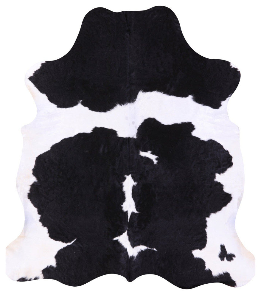 7' 0" X 6' 5" Black and White Natural Cowhide Rug C2424