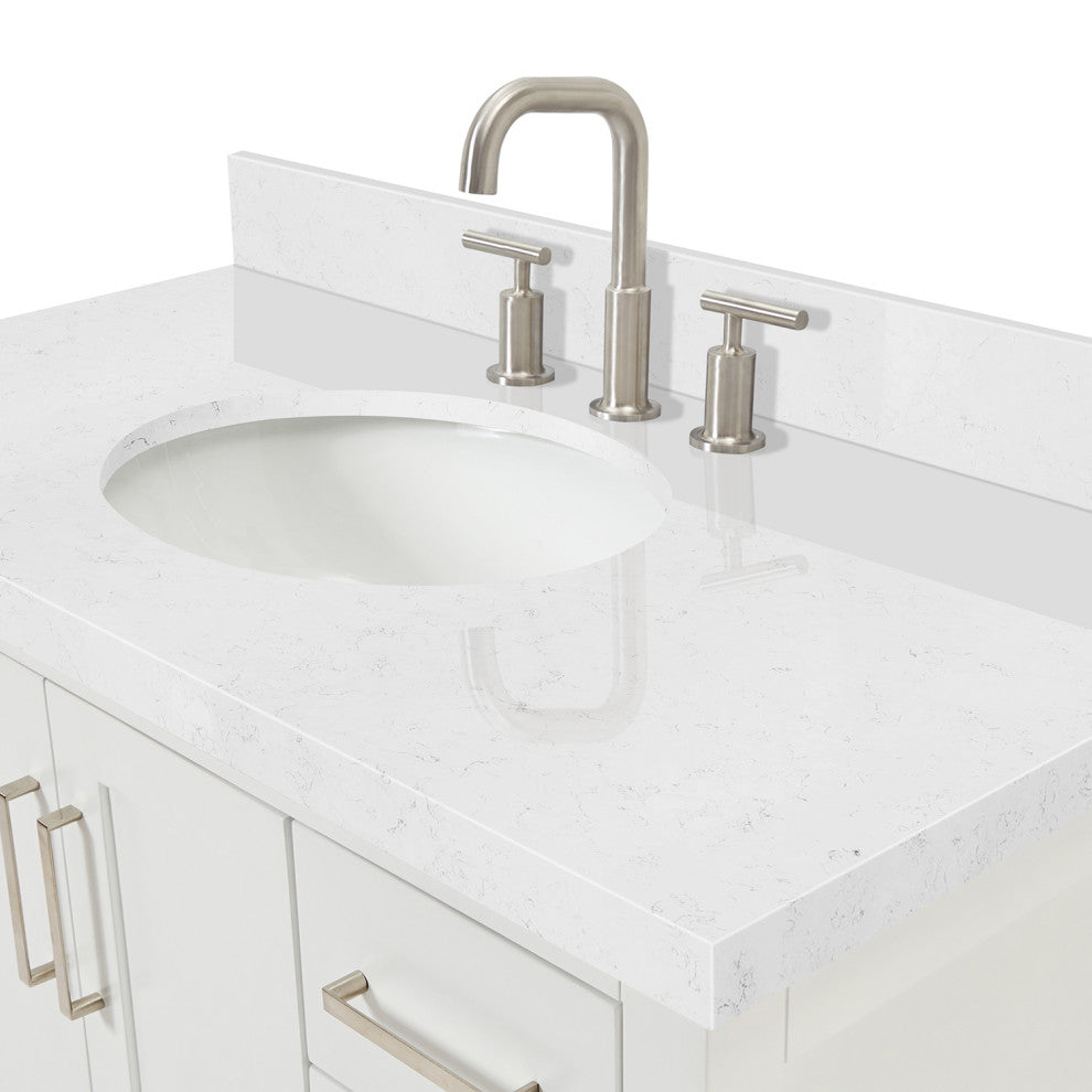 Ariel Magnolia 36"  Single Oval Sink Vanity, Carrara Quartz