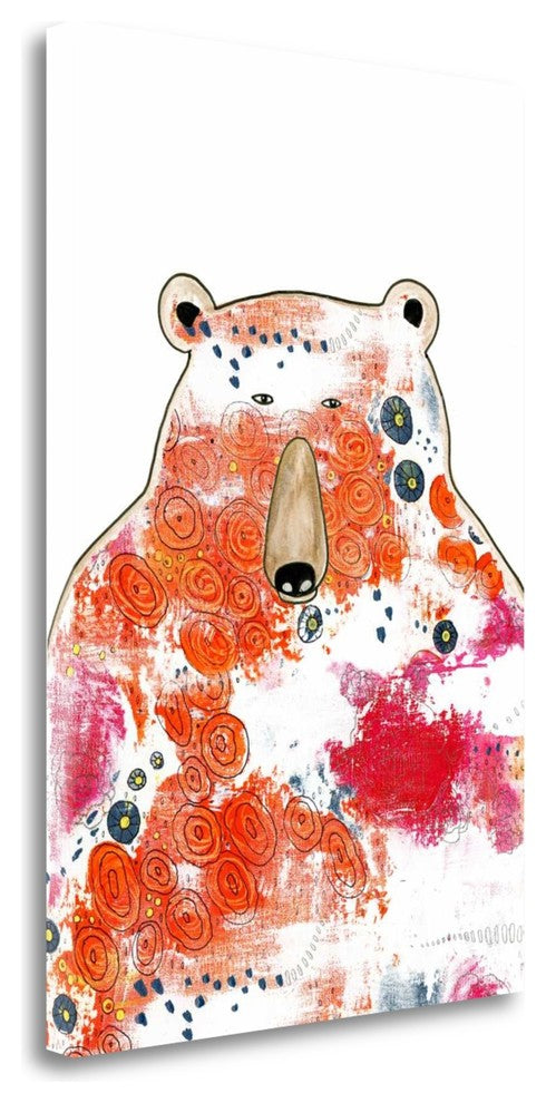 "Bear With Orange Flowers" By Sarah Ogren, Giclee Print on Gallery Wrap Canvas