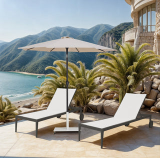 Fiji Patio Umbrella and Base, Beige, Matte Black Pole, Matte White Belize Base
