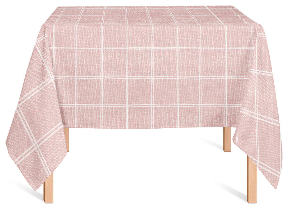 Linen With Plaid Pink 2 58x58 Tablecloth