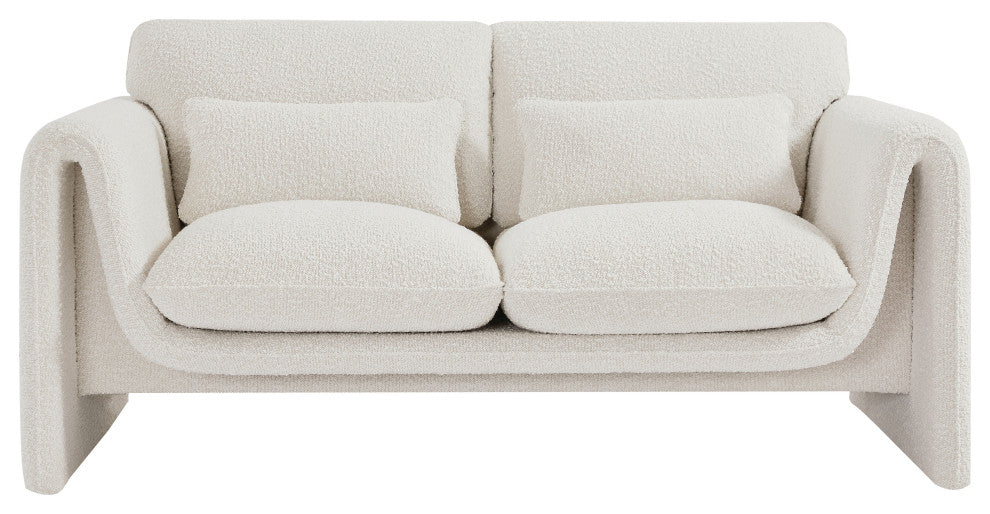Stylus Boucle Fabric Upholstered Loveseat, Cream