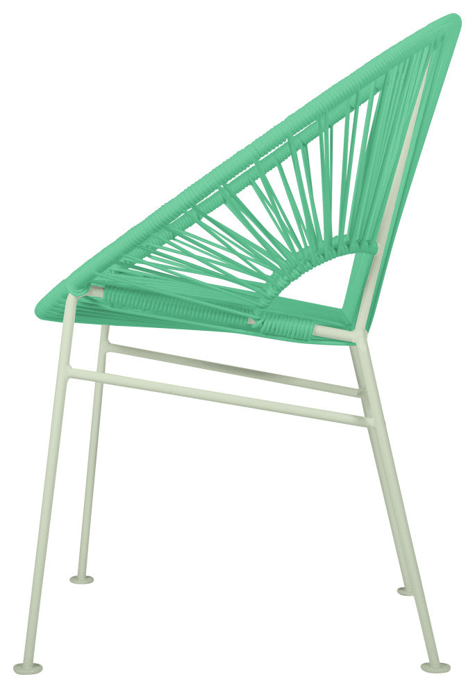 Concha Indoor/Outdoor Handmade Dining Chair, Mint Weave, Chrome Frame