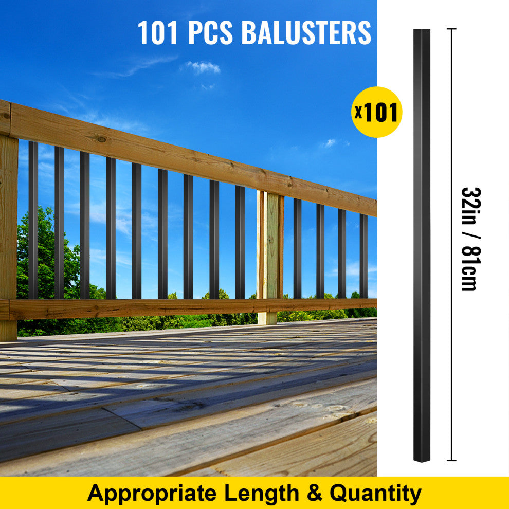 101 Pack Balusters Aluminum Deck Spindles, Black Square Staircase Balusters, 32 Inch